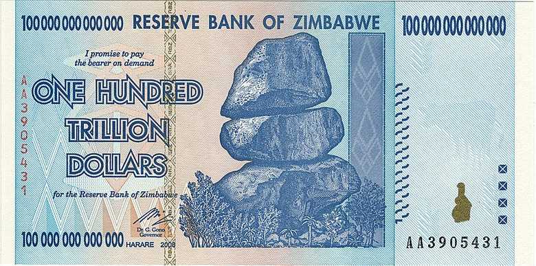 A One Hundred Trillion Zimbabwe Dollar Note A One Hundred Trillion Zimbabwe Dollar Note