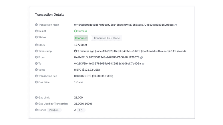 Transaction on a block explorer. Transaction on a block explorer.
