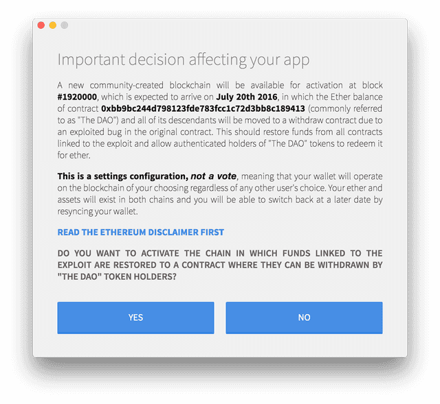 Το Mist Wallet του Ethereum Foundation ζήτησε από τους χρήστες να αποφασίσουν ποιο fork θα χρησιμοποιήσουν Το Mist Wallet του Ethereum Foundation ζήτησε από τους χρήστες να αποφασίσουν ποιο fork θα χρησιμοποιήσουν