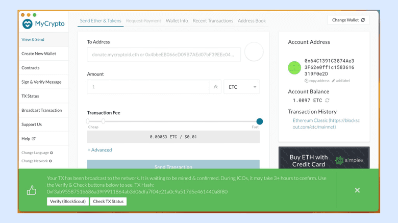Transaction sent. Transaction sent.