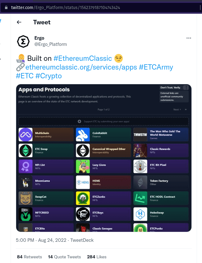 eth_clasic tweets appearing under Ergo_Project eth_clasic tweets appearing under Ergo_Project